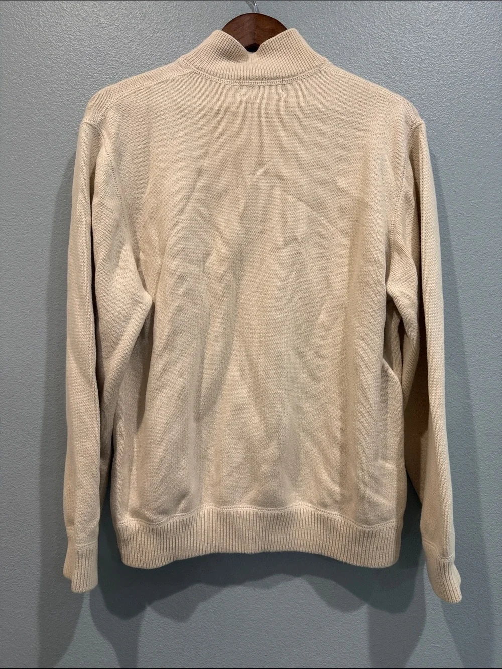Vintage Eddie Bauer Zip-Up Pullover Oat Fisherman Knit Rib Sweater Baumwolle M